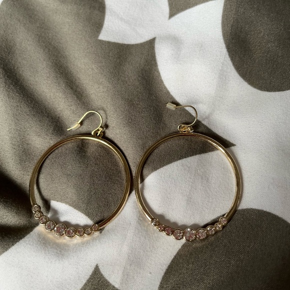 Hoop Dangle Drop Earring Graduated Diamond Rhinestone Circle Gold Silver AVON xo - Picture 2 of 5